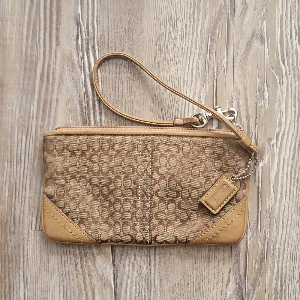 Coach Tan Monogram Clutch Wristlet